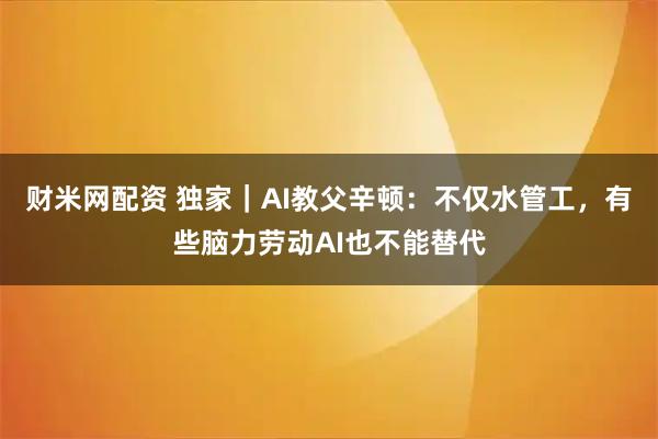 财米网配资 独家｜AI教父辛顿：不仅水管工，有些脑力劳动AI也不能替代